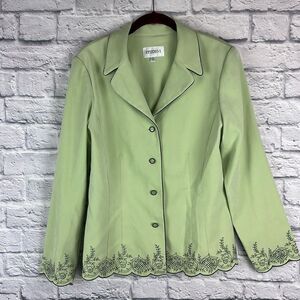 Studio I Green Embroidered Button Up Blazer Size 10
